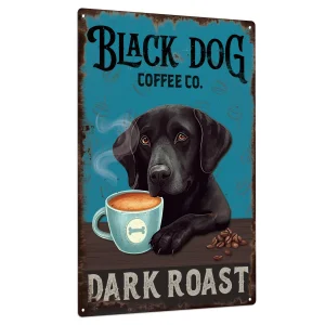 1pc Balck Dog Tin Sign, Vintage Coffee Metal Plate Wall Decor for Home 7.8 X 11.8 Inches