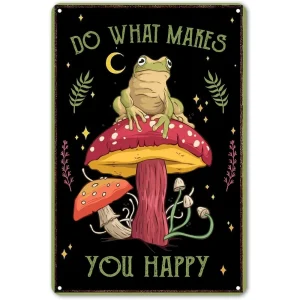 Funny Frog Mushroom Decor Metal Sign: