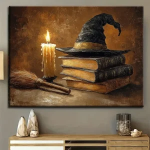 1.5 "solid wood picture frame, Halloween witch poster,modern vintage frameless wall hanging decoration,