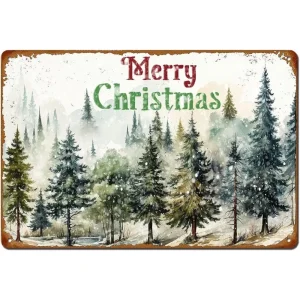 bivrten Vintage Metal Sign - Christmas Tree Wall Art,