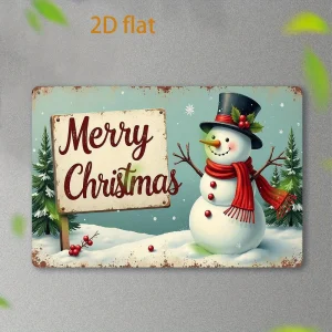 Christmas Snowman Smile Retro Metal Tin Plaque Wall Art - Vintage Holiday Decor