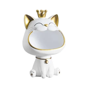 Exquisite Resin Lucky Cat Figurine Storage Box Creative Big Mouths Cat Statue