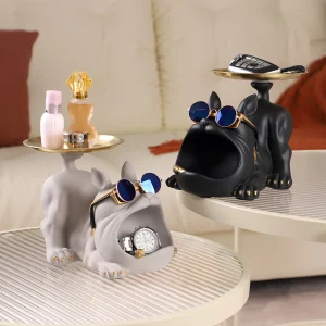Decorative Magnate Pitbull Statue Resin Crafts Animal Sculpture Storage Tray