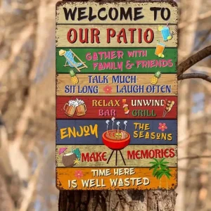 1PC Vintage "Welcome To Our Patio" Metal Sign - Warm Family Theme, Durable Decor