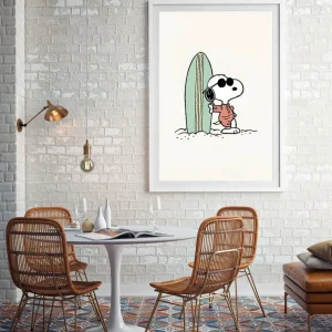 Snoopy Beach Vacation Cartoon Painting Minimalist Nordic Wall Art Surfing Poster Fun Canvas Print Nursery Kid Room Decor Cuadros
