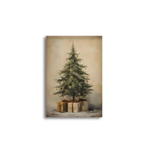 Retro Christmas Tree Reindeer Animal Canvas Print Christmas Eve Cane Candy Wall Art Poster for Modern Living Room Home Decor